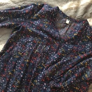 Navy blue, long sleeve floral peasant top